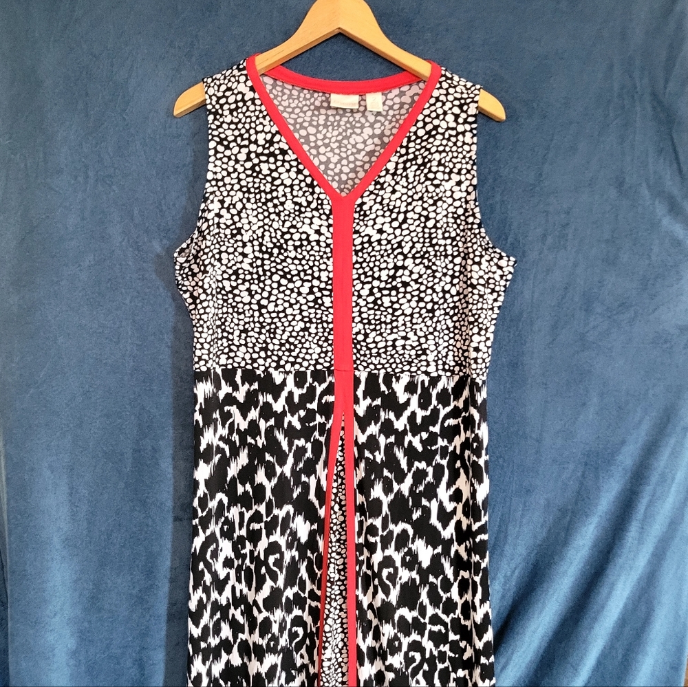 Chico's Black and White Maxi Dress with Red Trim